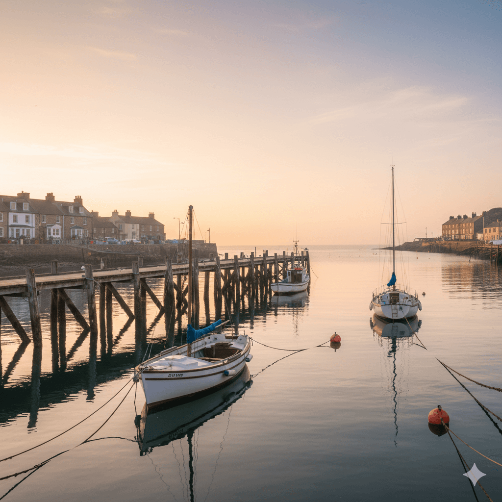 Serene harbor representing a safe space for therapy